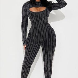 Black and Gray Striped Women's Jumpsuit Set
